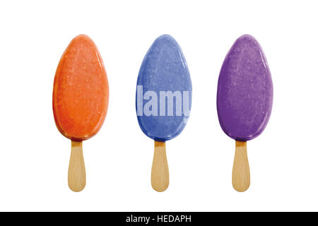 Eis am Stiel, Eis am Stiehl oder Eis am Stiel, verschiedene Geschmacksrichtungen Stockfoto