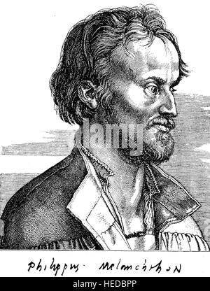 Philip Melanchthon, 1497-1560, Philipp Schwartzerdt und der erste systematische Theologe der Reformation, aus einem Holzschnitt von 1880, digital verbessert geboren Stockfoto