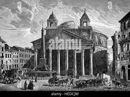 Das Pantheon ist eine ehemalige römische Tempel, jetzt eine Kirche in Rom, Italien, Das Pantheon des Agrippa, aus einem Holzschnitt von 1880, digital verbessert Stockfoto