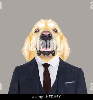 Golden Retriever Hund Tiere verkleidet in dunkelblauen Anzug mit roter Krawatte. Business-Mann. Vektor-Illustration. Stock Vektor