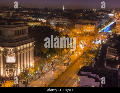 Luftaufnahme von Madrid Skyline der Stadt mit Instituto Cervantes auf der linken Seite und Banco de España in der unteren Ecke. Spanien. Stockfoto