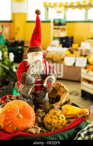 Santa Claus mit Kürbissen in ein Gemüsehändler Stockfoto