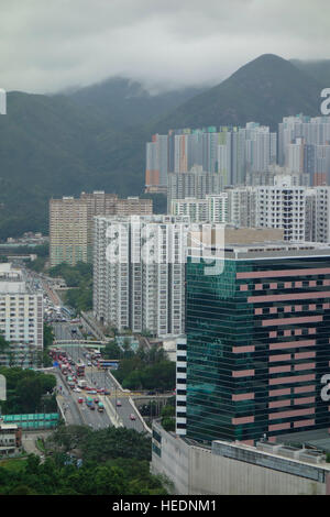 Aerial Landschaftsansicht von Sha Tin (Shatin) Bezirk in Hong Kong, China. Stockfoto