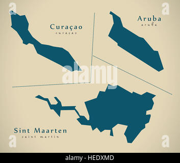 Moderne Karte - überseeischen Provinzen NL Abbildung Stockfoto