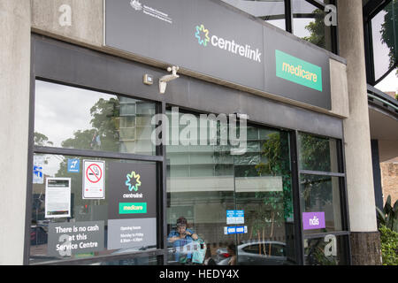 Australische Regierung Wohlfahrt Centrelink und Medicare Büros für Gesundheit Rabatte, Büro in Sydney, Australien Stockfoto