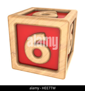 3D Abbildung des Spielzeug-Würfel mit "6" anmelden Stockfoto