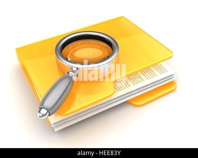 3D Illustration von Manify Glas und Ordner Stockfoto