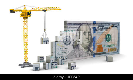 abstrakt 3d Illustration der Kranbau-hundert Dollar Stockfoto