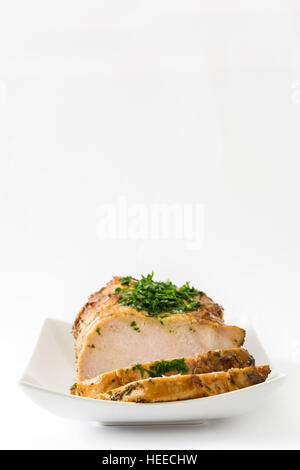 Gebratenes Schweinefleisch isoliert auf weißem Hintergrund Stockfoto