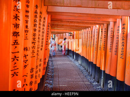 Endlosen Torii Schrein Tore am Fushimi Inari Schrein, Kyoto, Japan Stockfoto