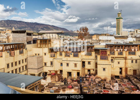 Gerbereien, Fes, Marokko Stockfoto