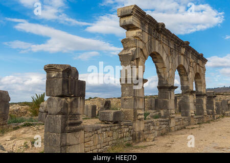 Basilika, römische Ruinen, Volubilis, Marokko Stockfoto
