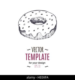 Vektor-Vintage Donut-Zeichnung. Handgezeichnete monochrome Fastfood Abbildung. Stock Vektor