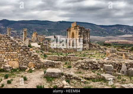 Römische Ruinen, Volubilis, Marokko Stockfoto