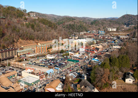 Eine Luftaufnahme von Gatlinburg, Tennessee im winter Stockfoto