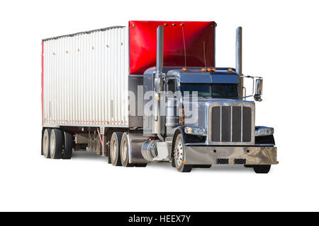 Isolierte Semi Truck Traktor Anhänger LKW auf weißem Hintergrund Stockfoto