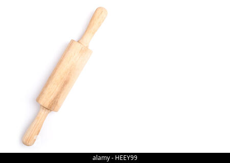 Nahaufnahme aus Holz Nudelholz isoliert auf weißem Hintergrund Stockfoto