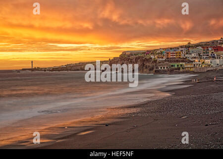 Der schwarze Strand von Puerto Naos auf der Kanarischen Insel La Palma, Sonnenuntergang, Kanarische Inseln, Spanien Stockfoto