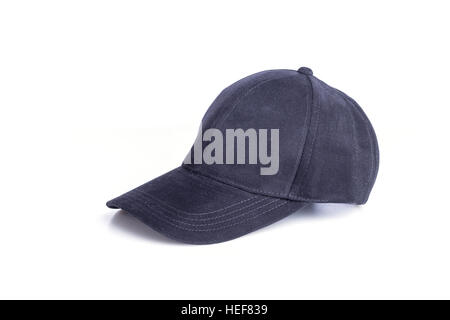 Neue schwarze Baseballkappe isoliert auf weißem Hintergrund hautnah Stockfoto