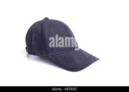 Neue schwarze Baseballkappe isoliert auf weißem Hintergrund hautnah Stockfoto