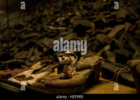 Schuhe von Leuten, die im KZ Auschwitz-Birkenau KZ Polen 2 getötet wurden Stockfoto