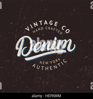 Denim handgeschriebenen Schriftzug. Bekleidung-Design. T-Shirt Druck, Aufkleber, Abzeichen zu tragen. Grunge Texturen. Vektor-illustration Stock Vektor