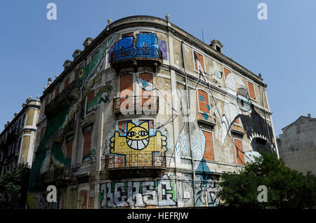 Altstadt, M. Chat von Thoma Vuille, Street Art, verlassene Gebäude, Bario Alto, Lisboa, Lissabon, Portugal Stockfoto