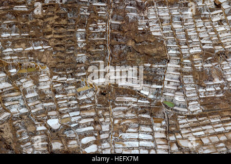 Maras der Saline im Heiligen Tal in der Nähe von Cuzco. Maras ist eine Stadt im Heiligen Tal der Inkas, 40 Kilometer nördlich von Cuzco in Cuzco Regio Stockfoto