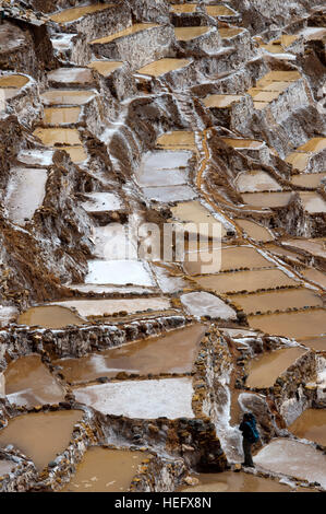 Maras der Saline im Heiligen Tal in der Nähe von Cuzco. Maras ist eine Stadt im Heiligen Tal der Inkas, 40 Kilometer nördlich von Cuzco in Cuzco Regio Stockfoto