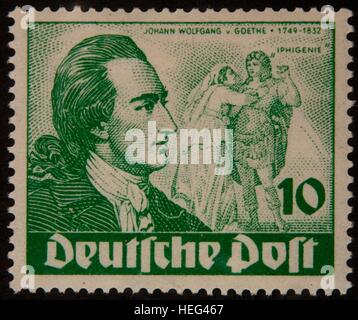 Johann Wolfgang von Goethe, deutscher Schriftsteller und Staatsmann, Porträt auf 1949 Deutsche Briefmarke Stockfoto