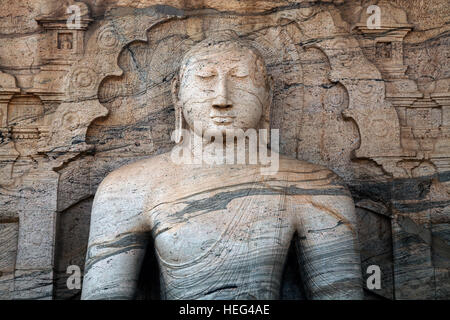 Sitzender Buddha, Gal Vihara, heilige Stadt, Polonnaruwa, North Central Province, Sri Lanka Stockfoto