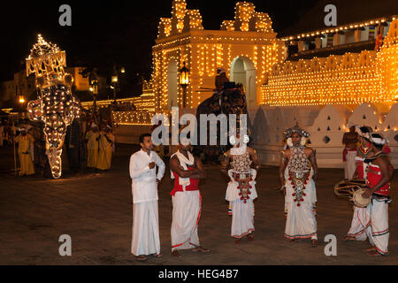 Kandy-Tänzer und geschmückten Elefanten Esala Perahera buddhistische Festival, Sri Dalada Maligawa oder Tempel der Zahntempel Stockfoto