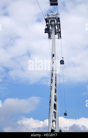 Die Emirates Air Line Seilbahn über die Themse, die Verknüpfung von East London und Greenwich, England, UK Stockfoto