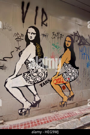 Brasilien, Bundesstaat Sao Paulo, São Paulo, Mona Lisa Funkeira Graffiti an der Wand im Zentrum Stadt. Stockfoto