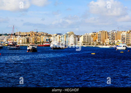 Boote in Sliema Creek, Valletta, Malta. Stockfoto