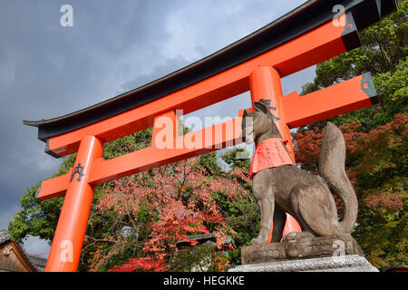 Stone Fox am Eingang zum Fushimi Inari Schrein, Kyoto, Japan Stockfoto