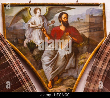 Saint Matthew Winged Angel Evangelium Schriftsteller Evangelist Malerei Kuppel Kloster Unbefleckte Empfängnis der Nonnen San Miguel de Allende, Mexiko. Kloster der Imm Stockfoto