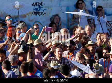 Pablo Iglesias, Führer der Podemos. Der politische Kundgebung in Palma De Mallorca, vor der spanischen Parlamentswahlen des 26. Juni. Stockfoto