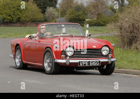 Cabrio rot Triumph TR5 in Aktion mit Top-down Stockfoto