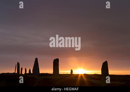 Ring of Brodgar Steinkreis Sommer Sonnenuntergang, Orkney Inseln Stockfoto