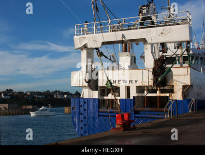 Eine große Trawler festgemacht zwischen den Reisen am Kai in Bangor Co Down Stockfoto