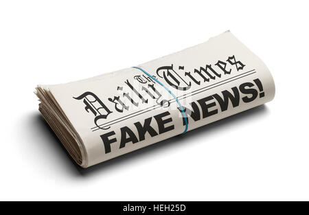 Gefälschte Nachrichten in der Tageszeitung Times, Isolated on White Background. Stockfoto