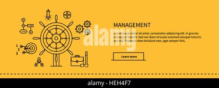 Symbole für Management, Business-Tools im flat Design. Poster Banner auf gelb. Management und Marketing, führen und verwalten, Stock Vektor