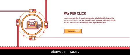 Pay-per-Klick-Design-Konzept-Stil. PPC und Seo, Suchmaschinen-Marketing, Online-Werbung, social Media, sem und Internet zu suchen, Stock Vektor