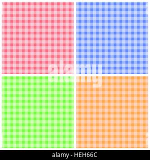 Reihe von bunten karierten Mustern. Musterfarbe kariert Sammlung, Hintergrund Textilgewebe mit Textur Mode Tuch. Stock Vektor