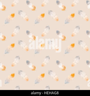 Hand gezeichnet Aquarell Vintage nahtlose Muster mit Federn Stockfoto