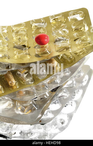 Stapel von Blister-Verpackungen, Pille Pakete, meist leeren Stockfoto