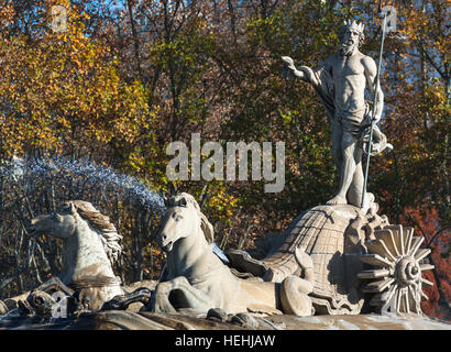 Neptun-Brunnen, Canovas del Castillo Square, Paseo del Prado, Madrid, Spanien, Europa. Stockfoto