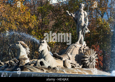 Neptun-Brunnen, Canovas del Castillo Square, Paseo del Prado, Madrid, Spanien, Europa. Stockfoto