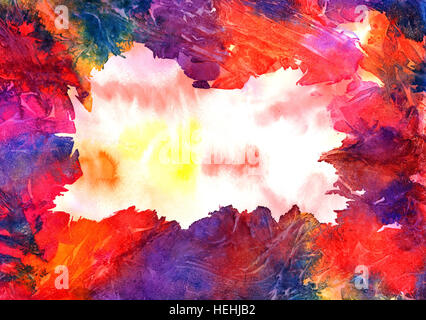 Abstrakte handgemalte Kunst Aquarell Hintergrund (gemischte Farben, rot) Stockfoto